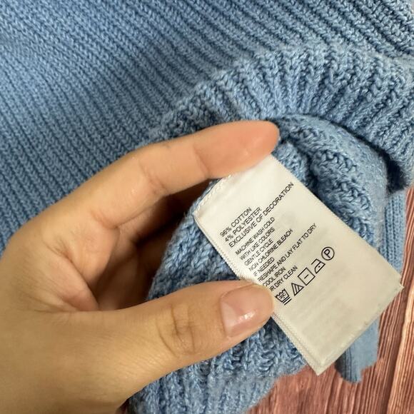 Tommy Bahama Sweater Womens XS Blue Monstera Embroidered Pullover Crewneck Knit - Picture 5 of 5